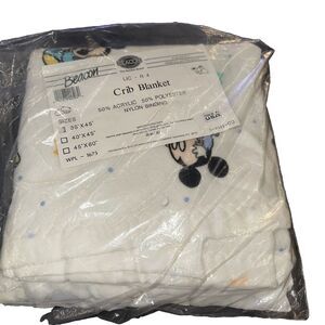 Vintage Mickey Mouse Baby Blanket Acrylic Polyester Trim 36” x 45” Beacon USA